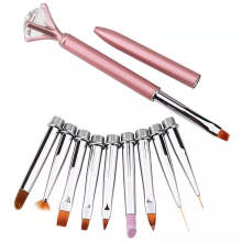 Wholesale High Quality Manicure Painting Brush Metal Handle 10PCS/Set Big Diamond Crystal Top Nail Art Painting Pen